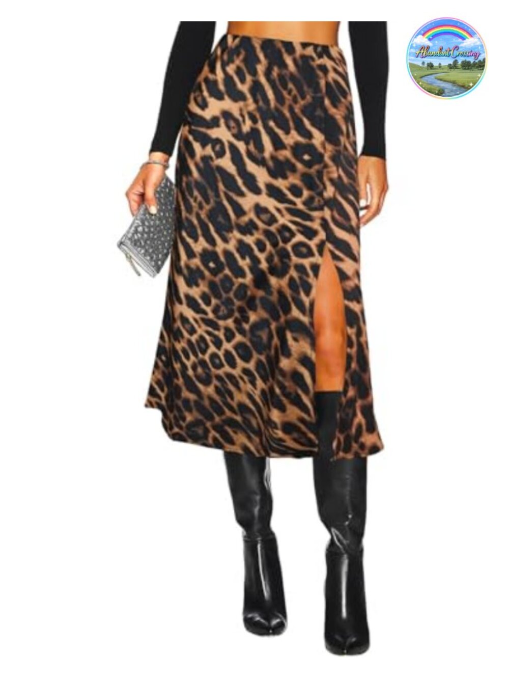 High Waisted Satin Midi Skirt Slit A-Line Silk Long Skirt